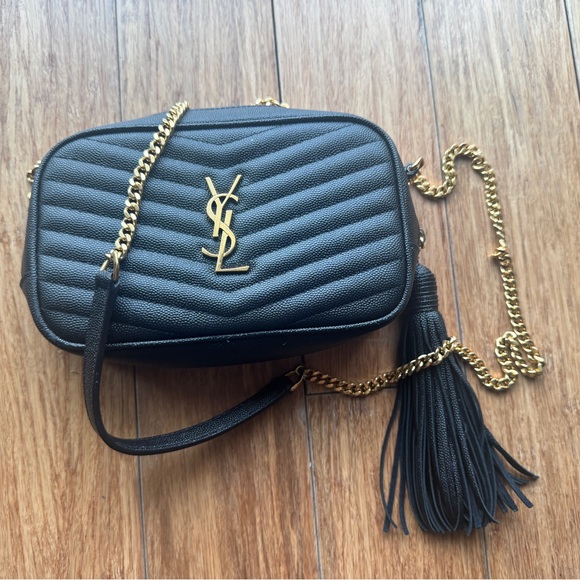 Saint Laurent Black and Gold Quilted Lou Mini Crossbody Bag - Picture 1 of 3